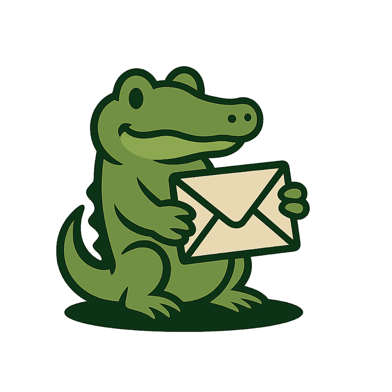 Swamp Labs mascot holding an envelope