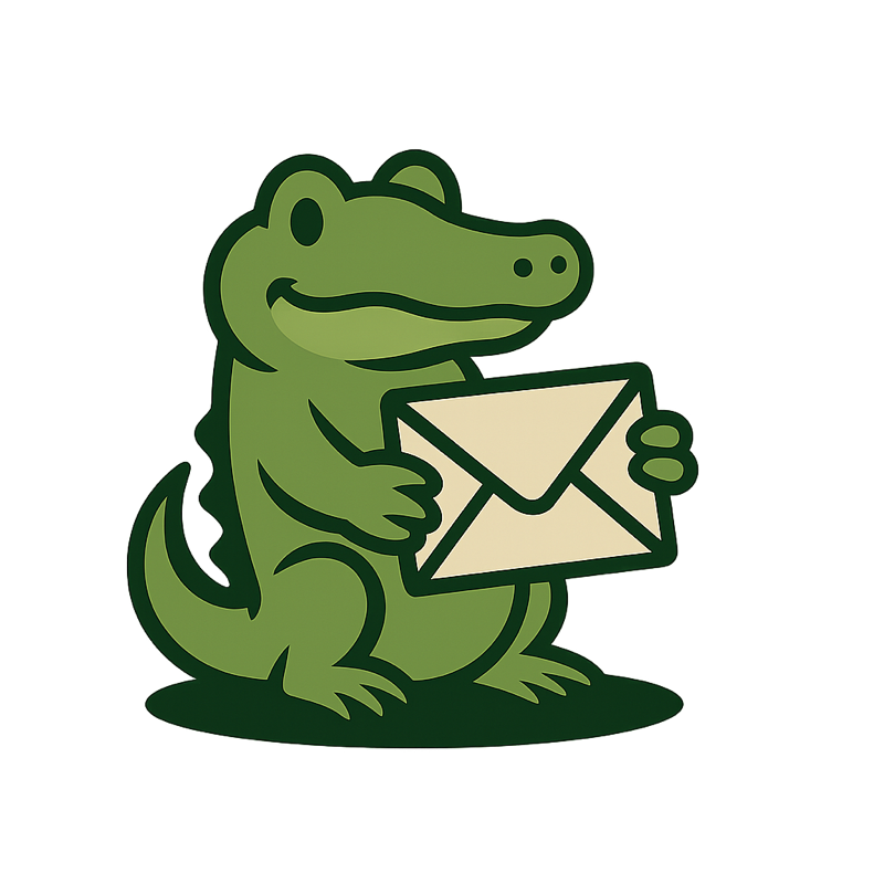 Swamp Labs mascot holding an email